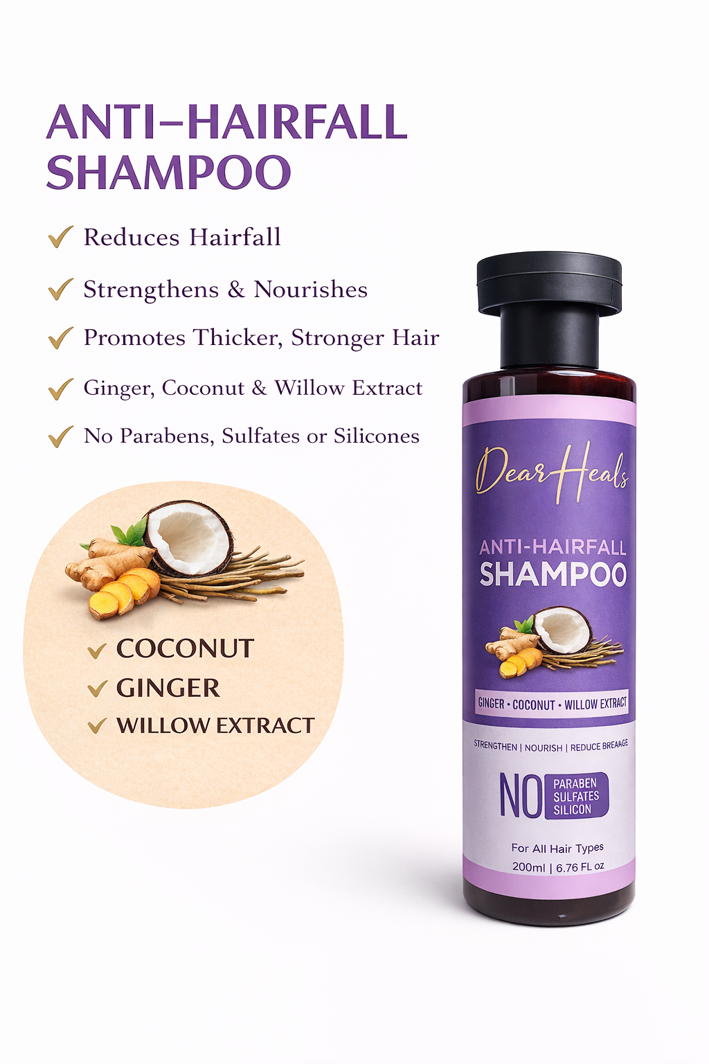 Anti Hairfall Shampoo-200ml (SLS, Paraben Free)